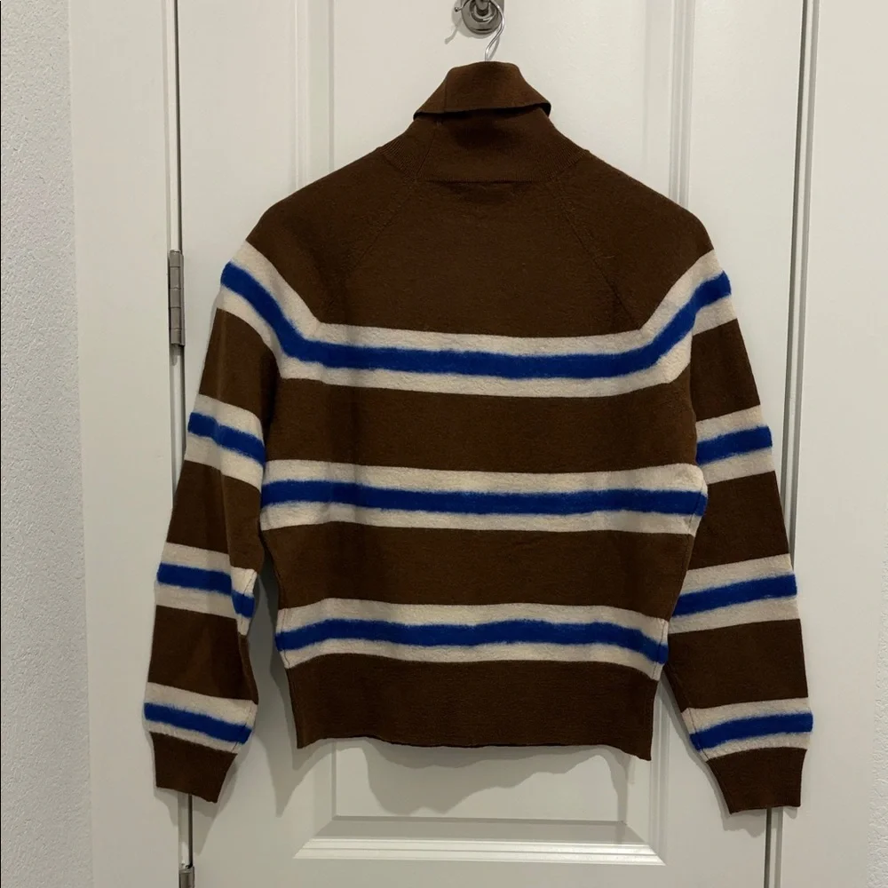 J. Crew Brown Turtleneck Sweater with Blue and White Stripes - Picture 3 of 4